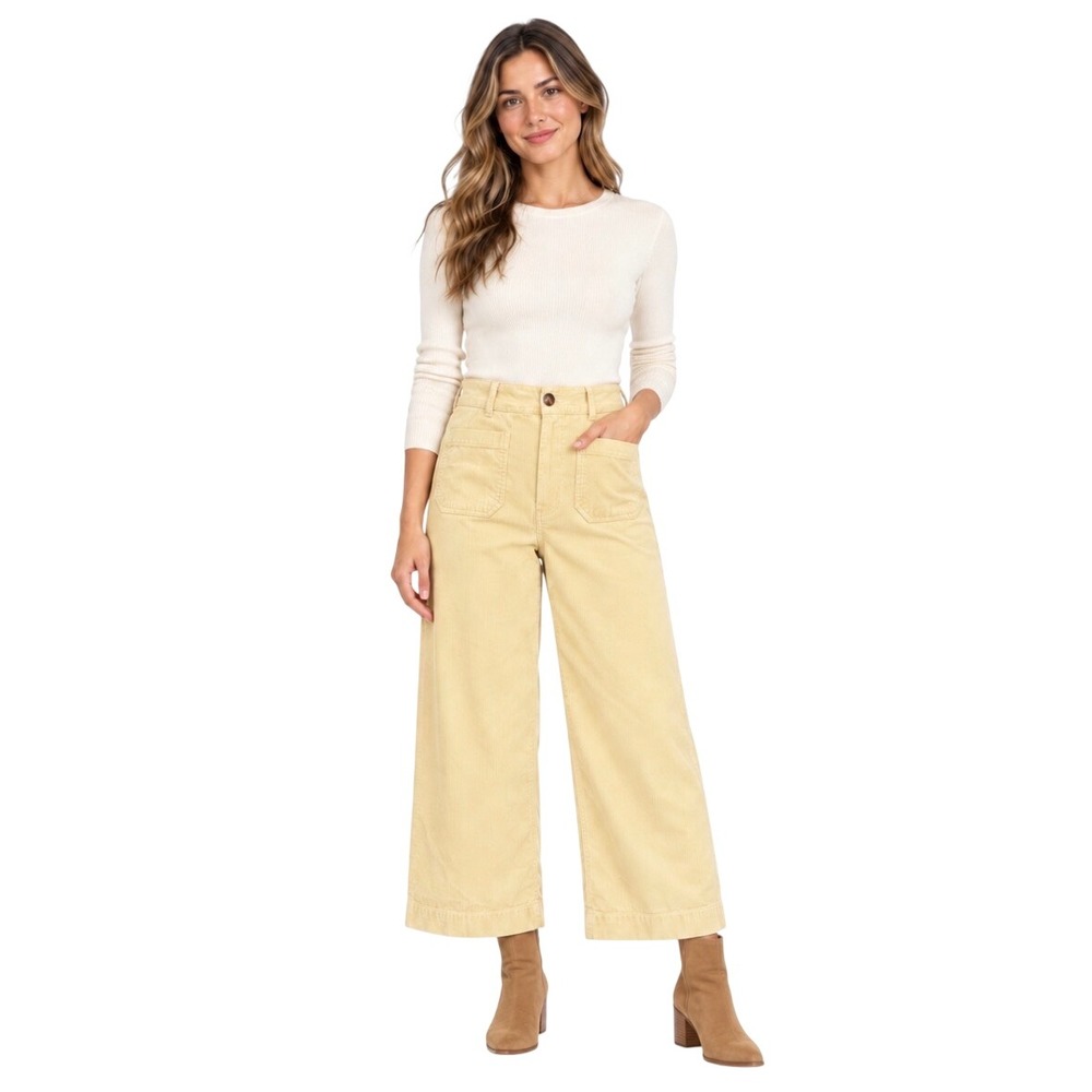 Maeve Anthropologie The Colette Cropped Wide-Leg Corduroy Pants Yellow Size 31